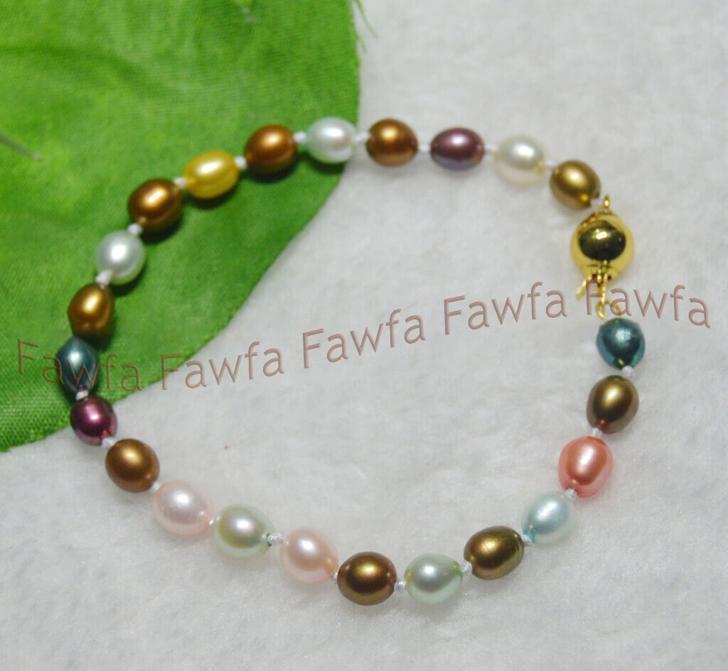 Exquisite 6-7mm Natural Multicolor Freshwater Cultured Pearl Bracelets 6.5-8.5”