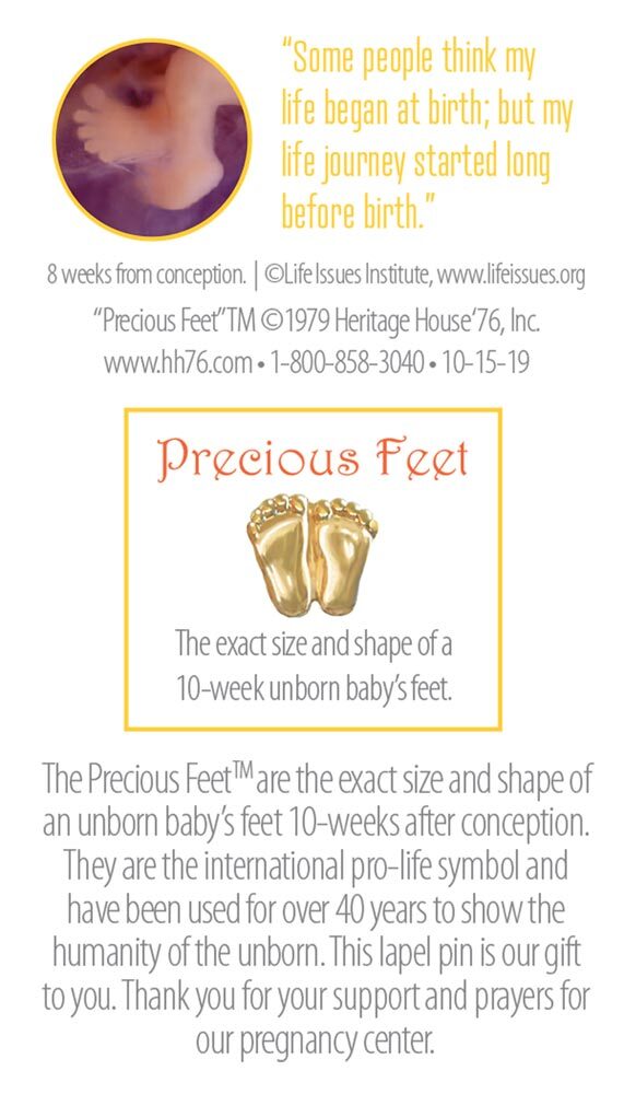 Precious Feet, Gold-Colored, Thanksgiving Donor Card Jewelry, Lapel Pin