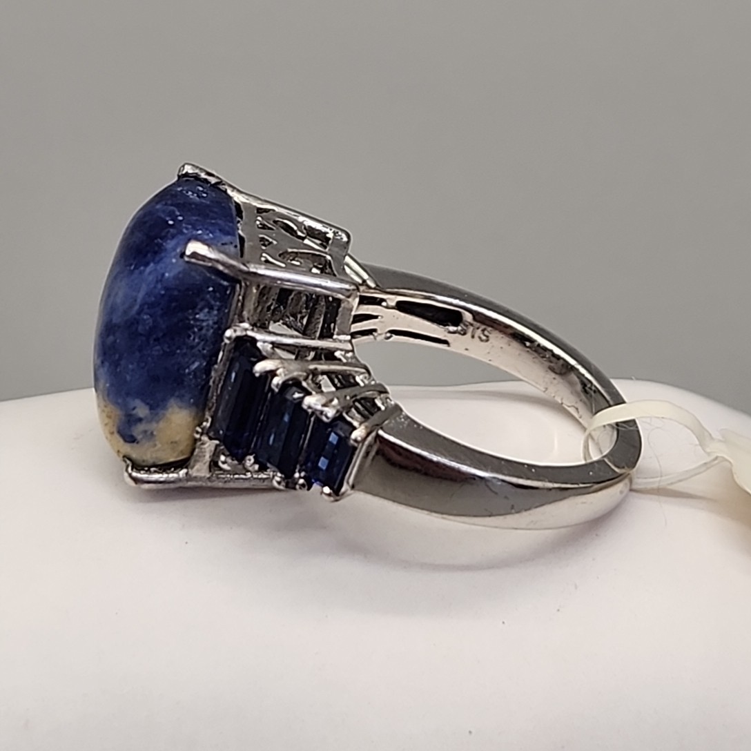Sodalite Ring Blue Stone Karis STS Lab Created Sapphires Sterling Silver JTV 7