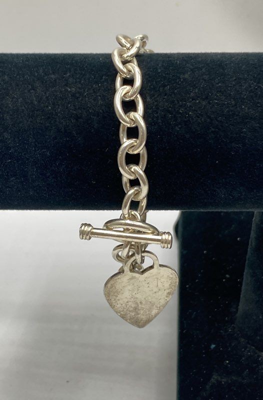 Sterling Silver 925 Heart Charm Toggle Bracelet RM India 7.5″ 30.0g