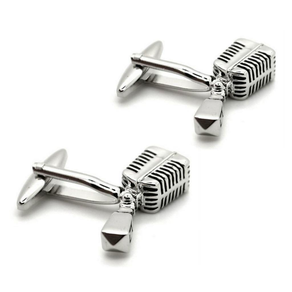VINTAGE MICROPHONE CUFFLINKS Singer Broadcaster NEW w GIFT BAG Groom Wedding