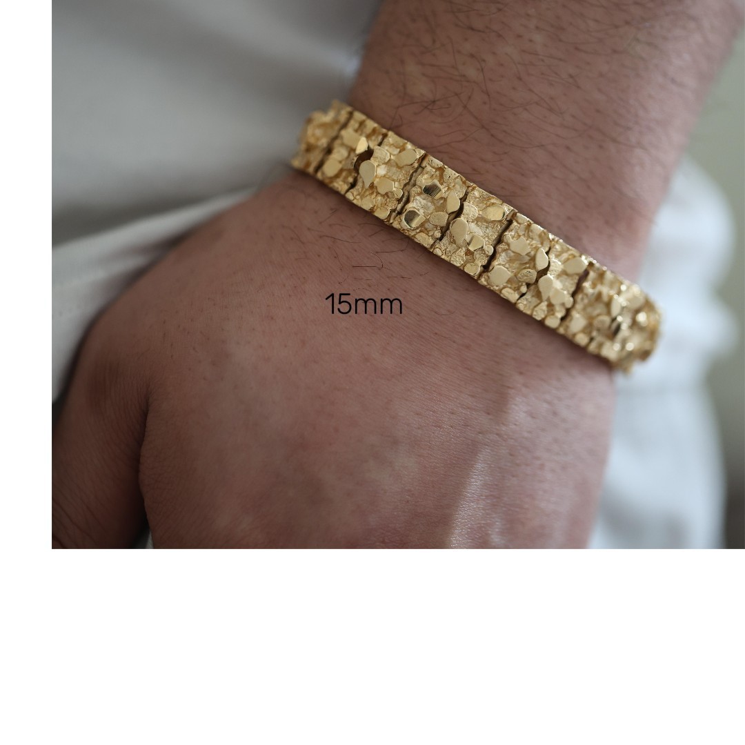 Gold Nugget Bracelet, 13mm & 15mm Bracelet, 14k Heavy Plated