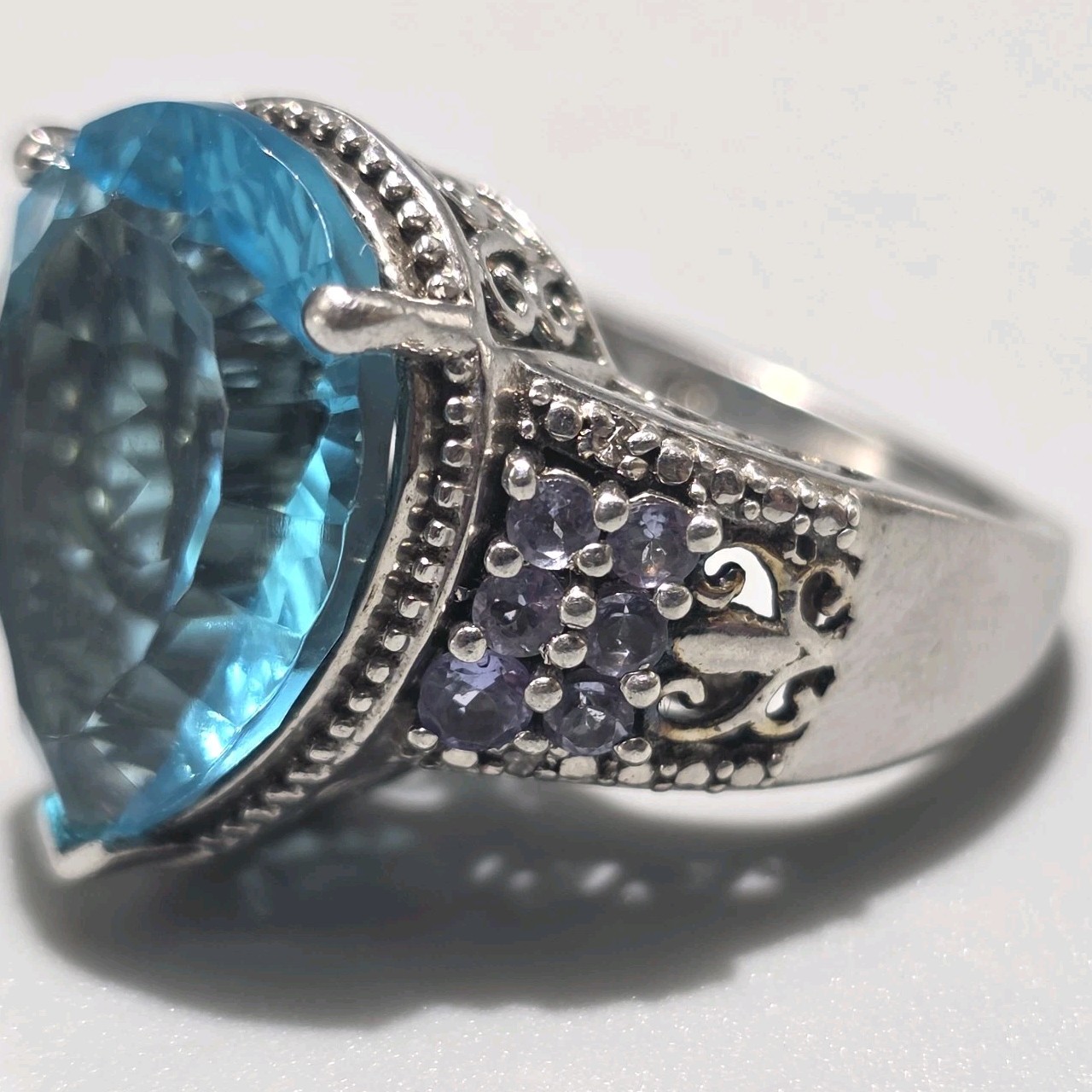 Vintage 925 Sterling Silver Statement Ring w/ Large Blue Topaz Sz 9 Cocktail
