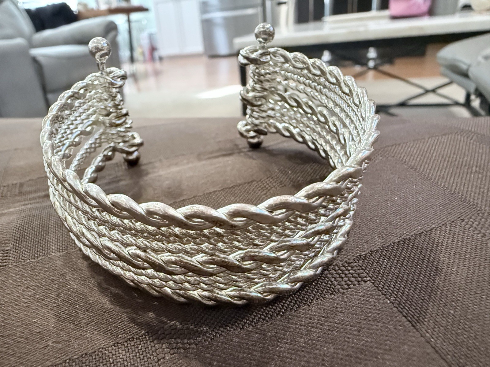 Beautiful Vintage Silver Tone Multi-Strand Twisted Rope Open Cuff Bangle 40g