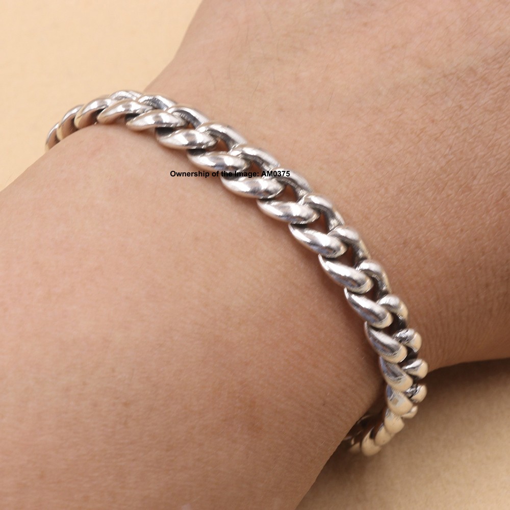 Pure S925 Sterling Silver Bracelet 9mm Curb Link Chain Bangle 7.1-8.7inch