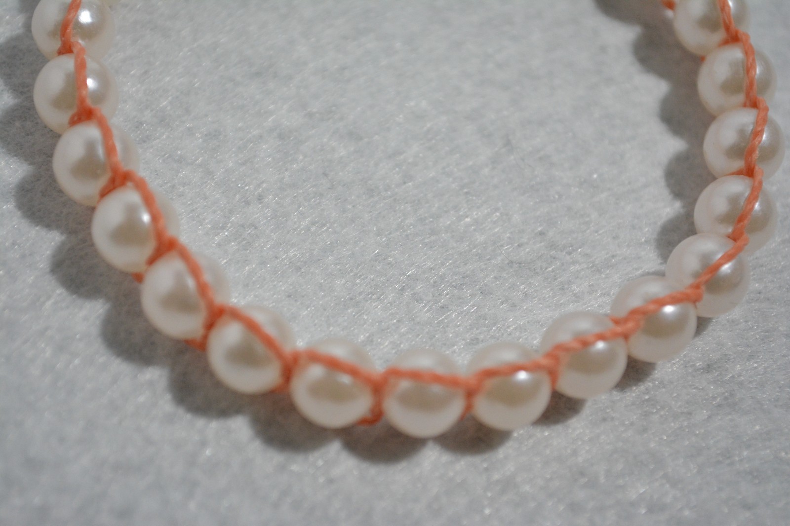Handcraft Peach Beaded Macrame Bracelet and Adjustable Sliding Closure