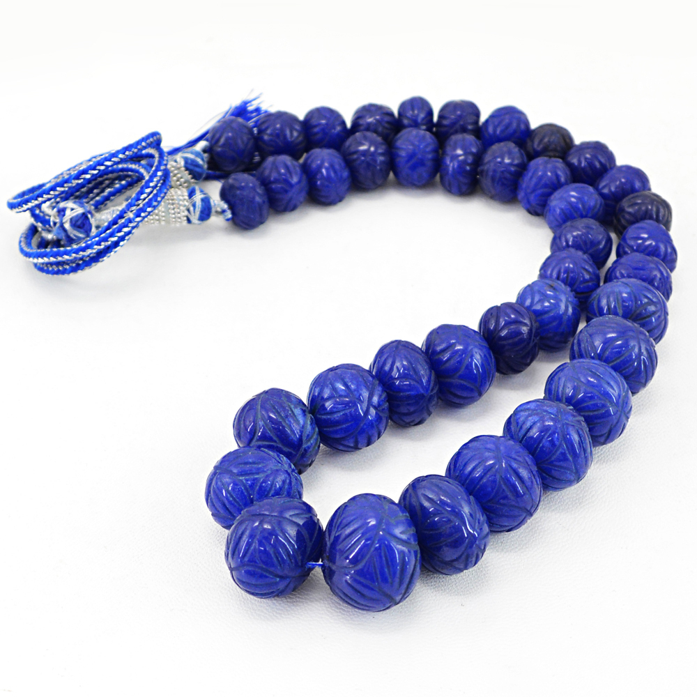 894.00 CTS EARTH MINED ROUND CARVED GENUINE ENHANCED SAPPHIRE BEADS NECKLACE
