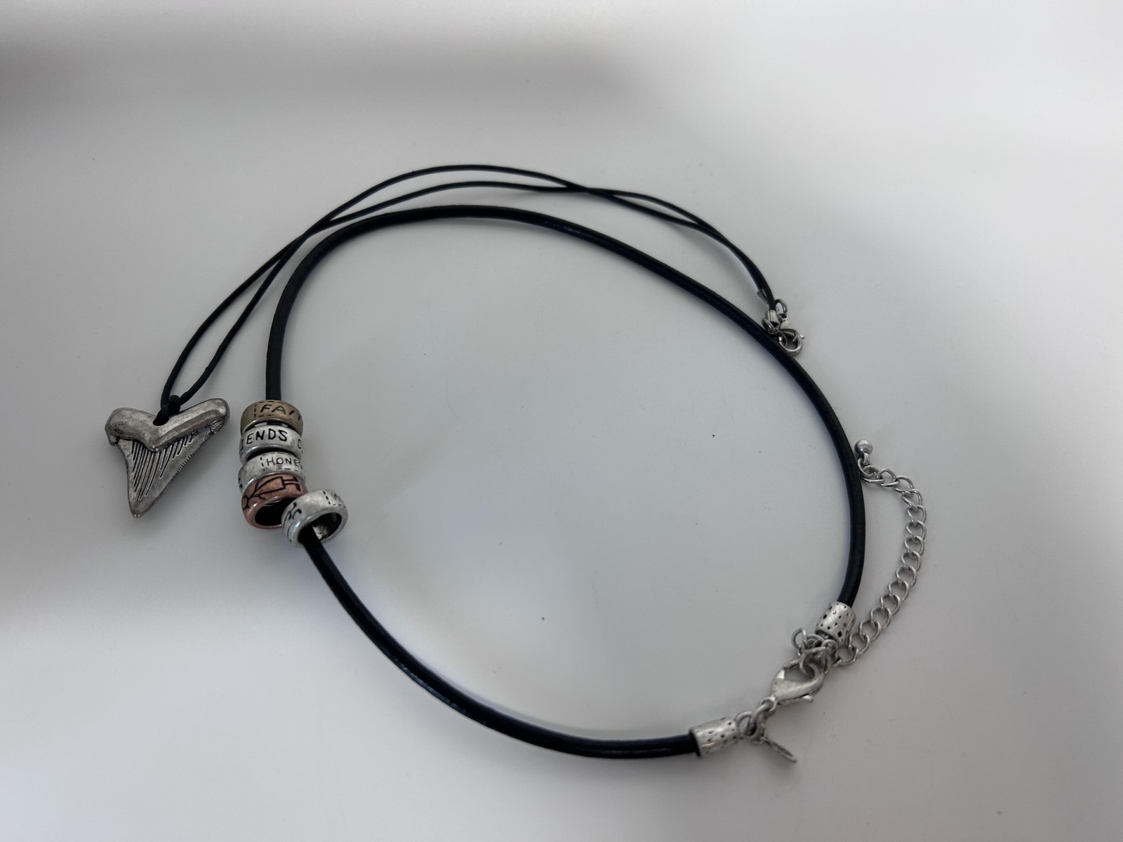 Premier Designs Necklace Black Cord Layered Shark Tooth Pendant Choker 18 In