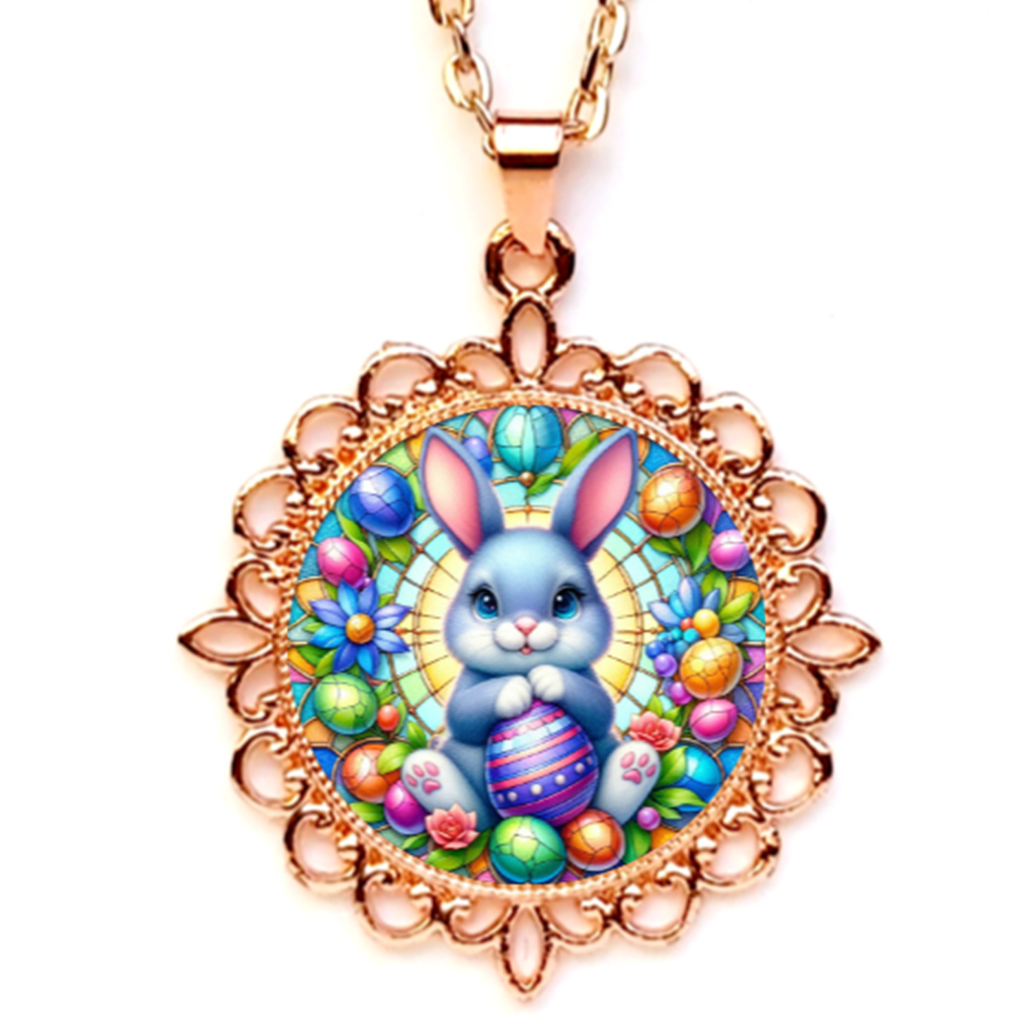 Easter Bunny Bezel Pendant/Necklace Silver Gold Rose Gold Tone