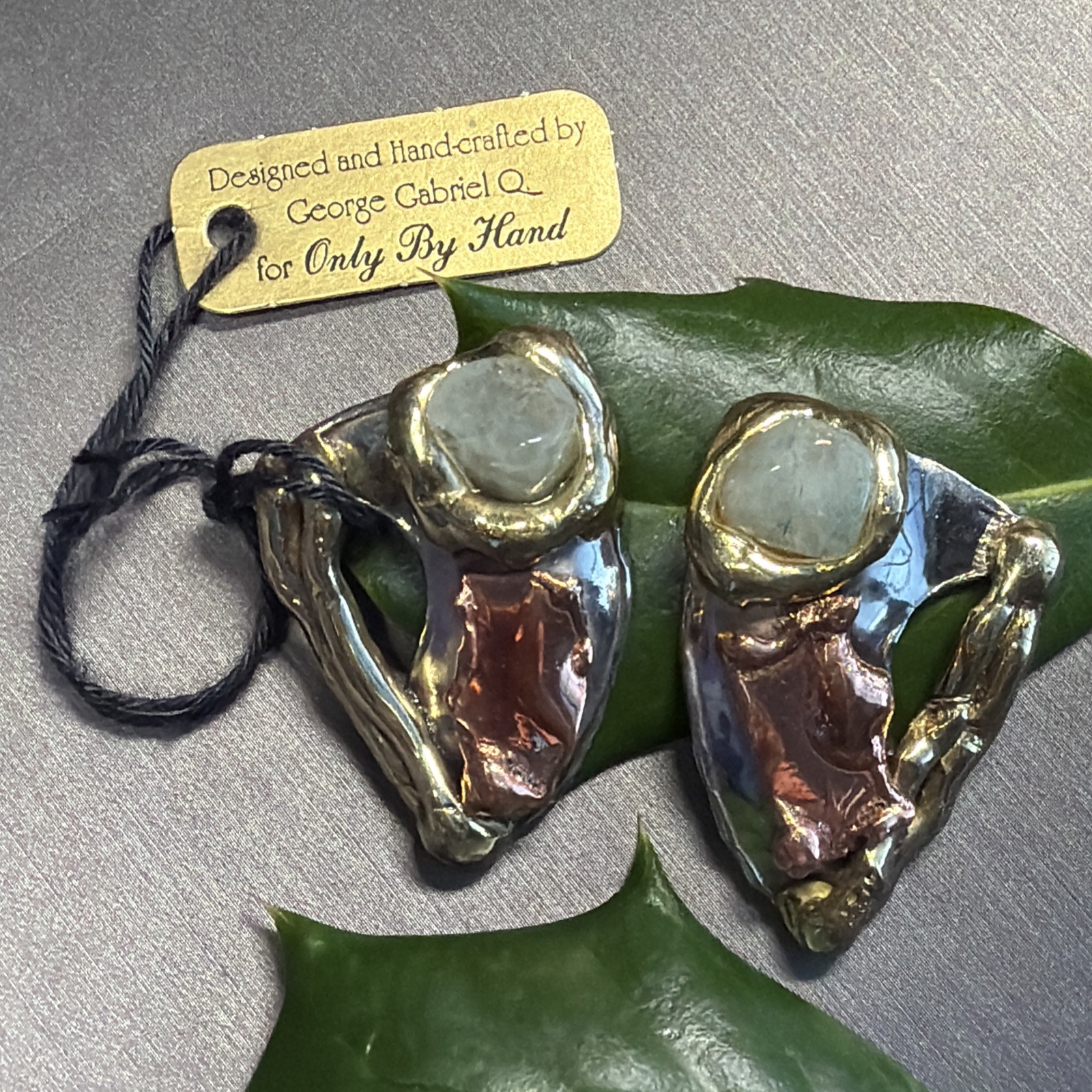 Vintage Modernist Earrings Signed George Gabriel Q Green Quartz Artisan Unique