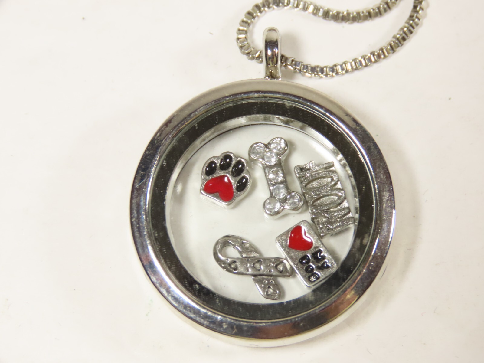 Vintage Necklace “I Love My Dog” Pendant 13″ Chain Silver Tone C4198
