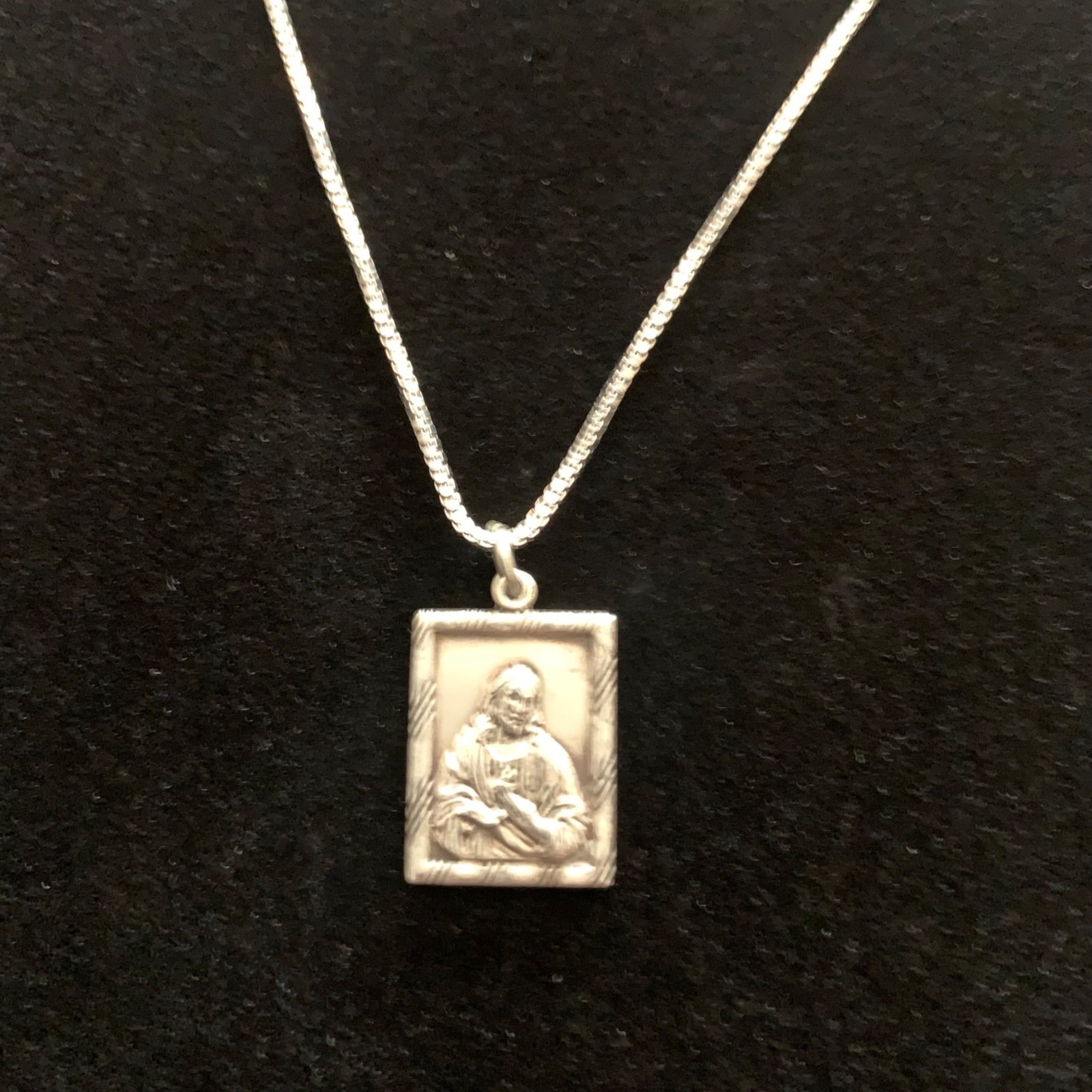 Vintage Sterling Silver Medal Pendant Necklace Sacred Heart Jesus Mary Pillar 6