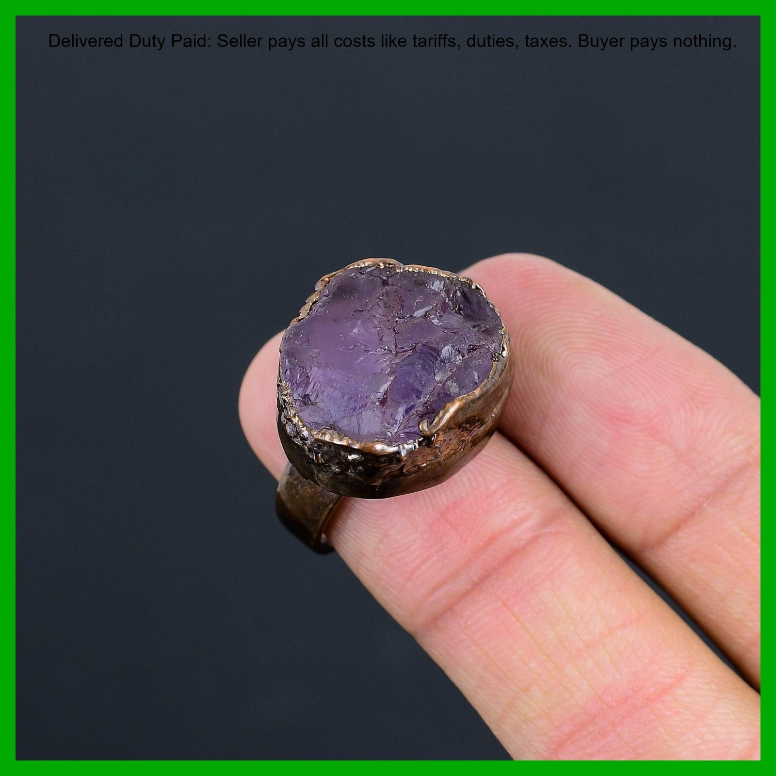 African Amethyst Rough Gemstone Stackable February Electroformed New Ring Copper