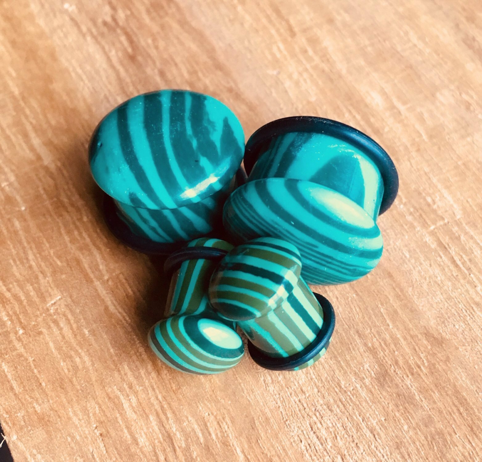 PAIR Single Flare Malachite Stone Plugs Gauges Earlets Body Jewelry
