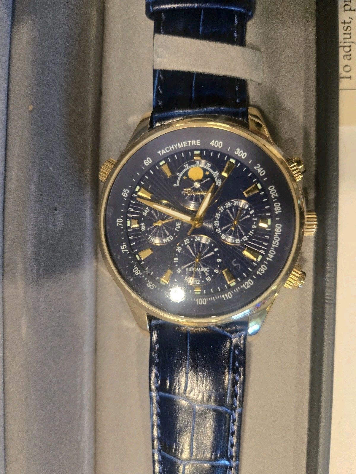 Rousseau 610004-1372 Mens Watch Blue Dial And Strap Automatic Movement Hs2115