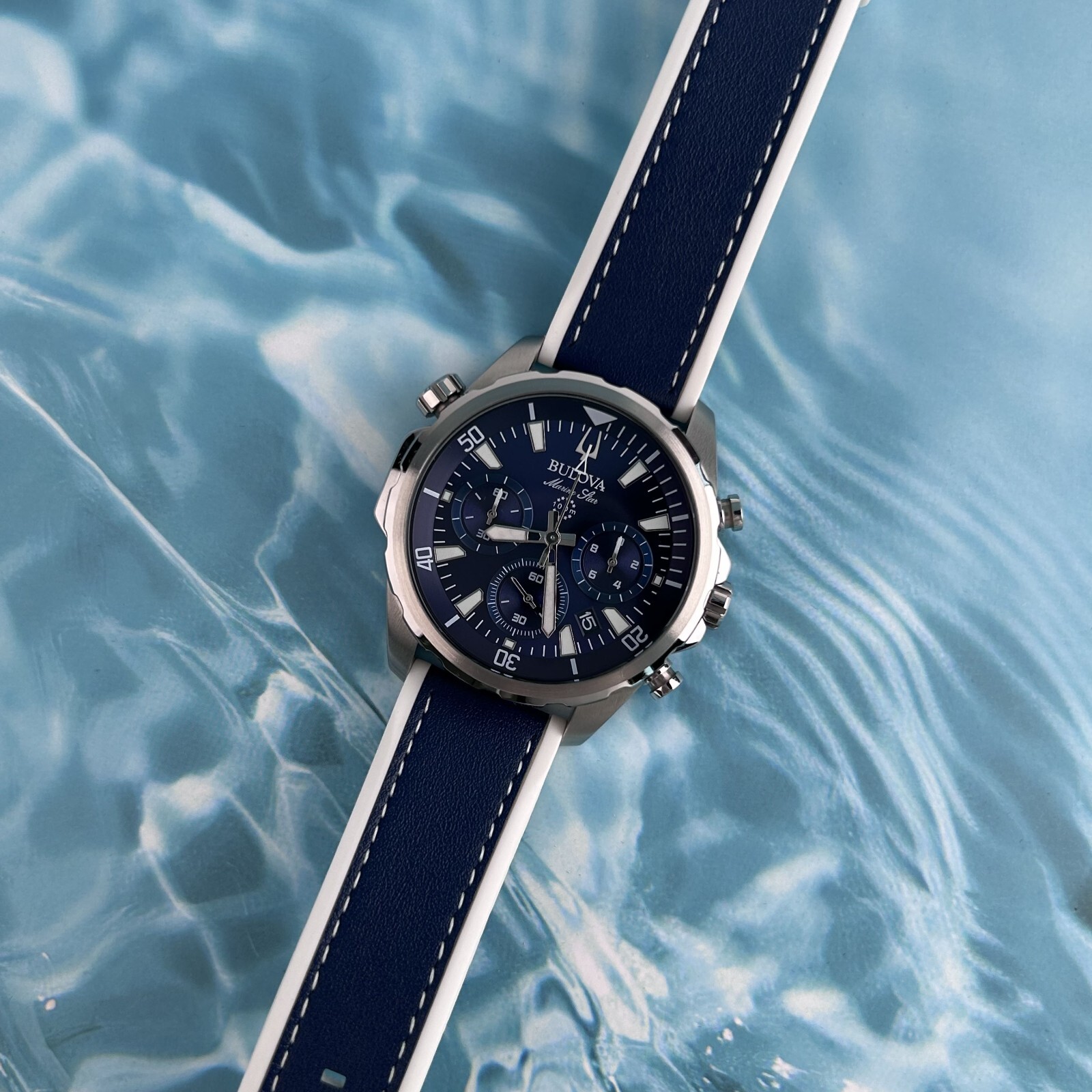 Bulova Marine Star Blue Dial 96B287 Men’s Chronograph Watch 43mm