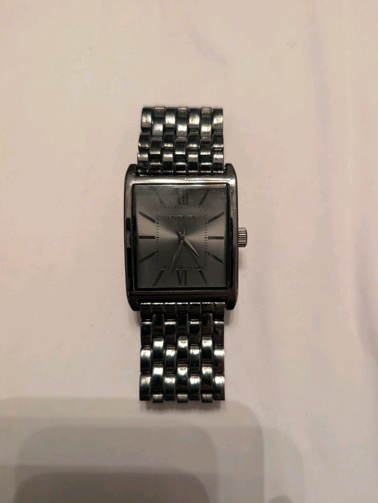 Geoffrey Beene Mens Watch Rectangular Silver Dial Gunmetal Bracelet Quartz 34mm