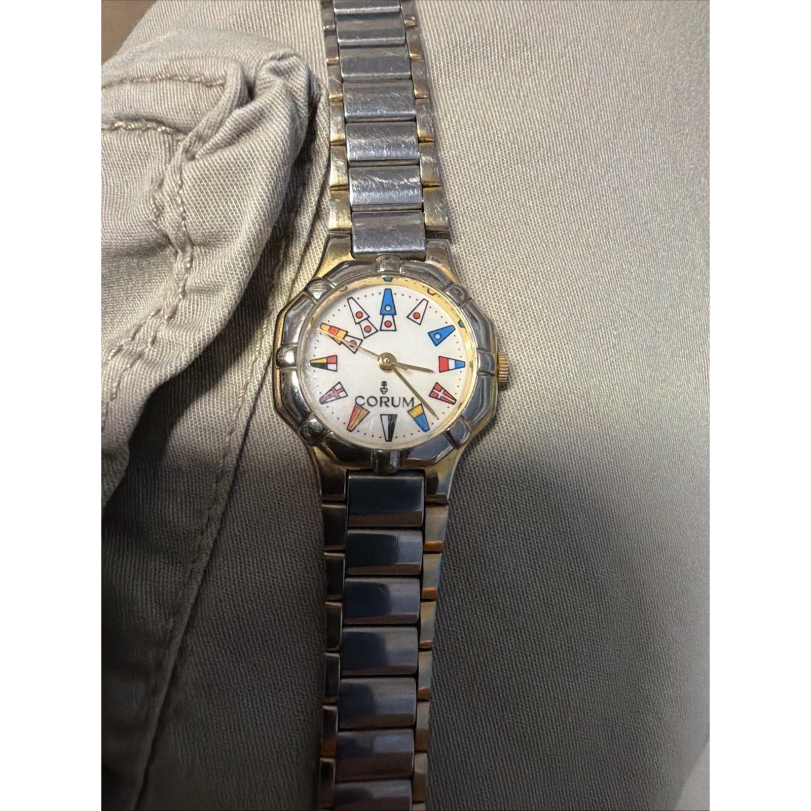 Corum Admirals Cup Quartz Watch Stainless Steel White Dial Used needs battery