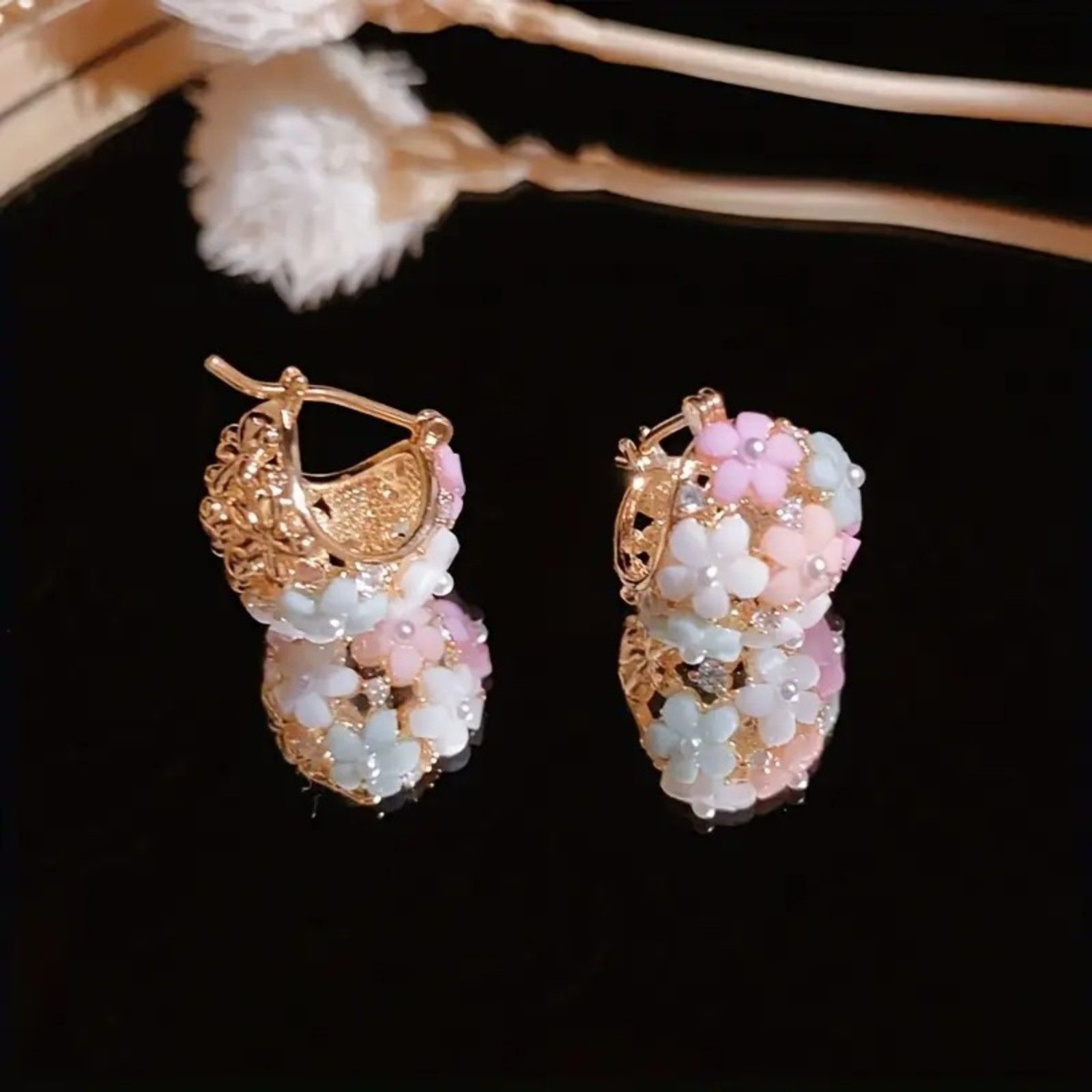 Elegant Chic Floral Pastel Bouquet Earring – Great for Weddings