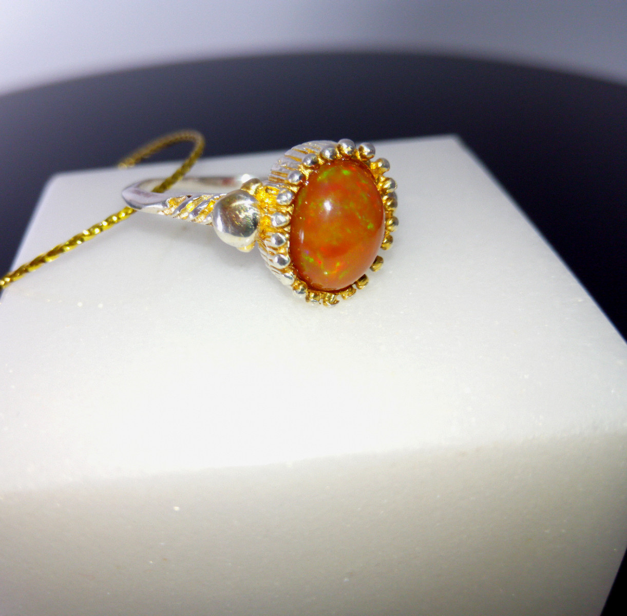 🔥🔥🔥Exclusive TOP FIRE OPAL Ring in Silver and Gold, Size 17.75 – UNIQUE