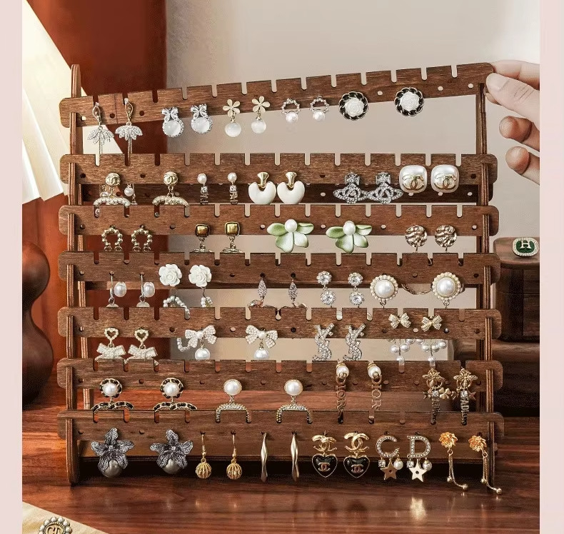 Wood Earring Display Stand Holder Stud Hook Jewellery Organizer Rack Display