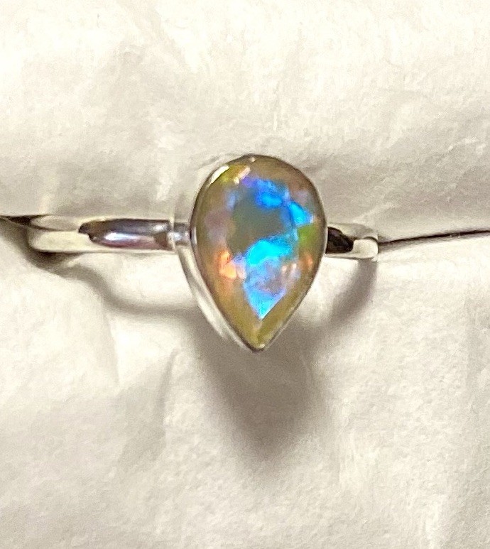 Brilliant Natural Faceted Ethiopian Opal Ring 925 Sterling Silver Size 7🌹