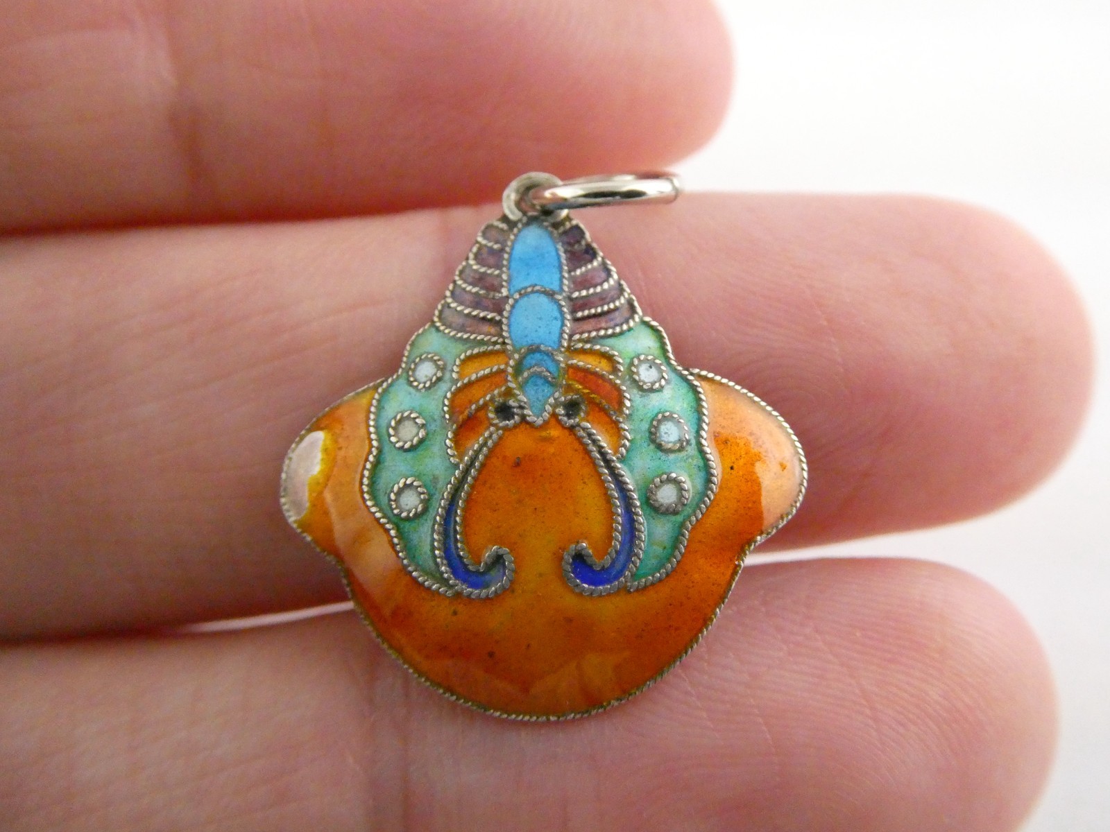 Vintage Chinese Export Sterling Silver Enameled Butterfly Charm Pendant AS IS