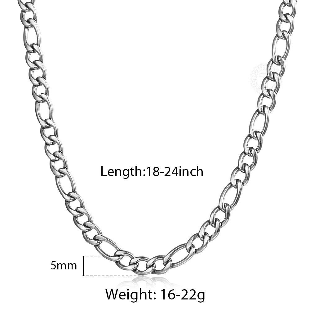 3/5/7/9mm Silver Stainless Steel Figaro Chain Necklace Choker Men Women 16-32″