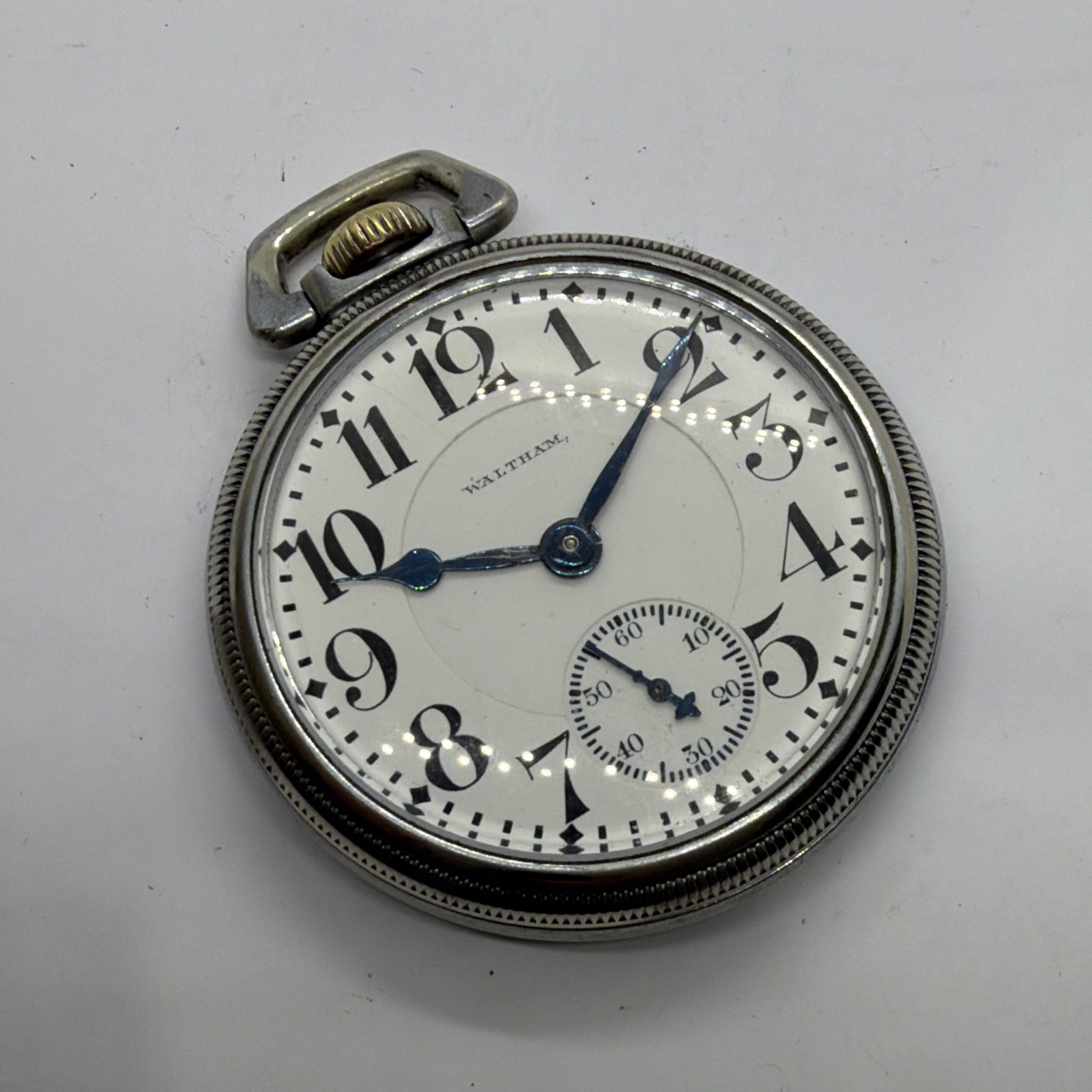 Waltham 16s Vanguard 23J Damaskeened Mint Dial Railroad Pocket Watch Runs Good