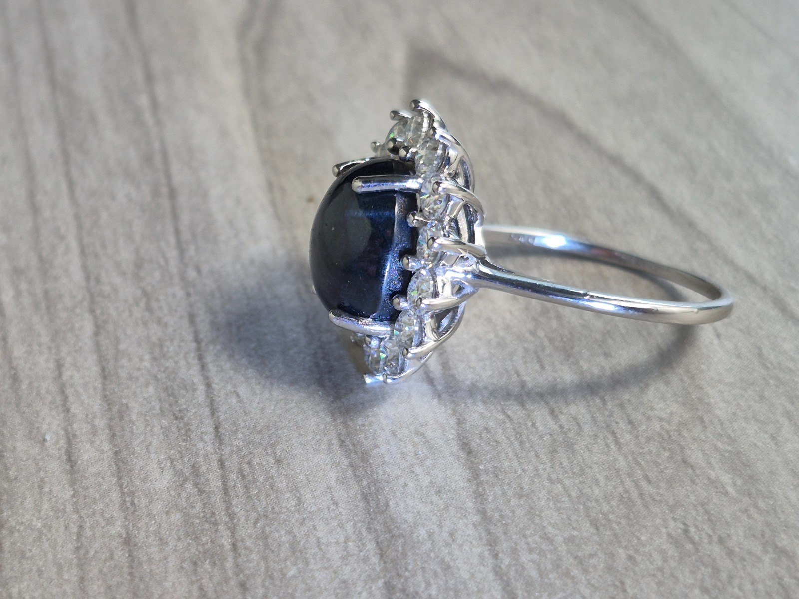 D’Joy Blue Star Sapphire (DF) + Moissanite (8.75 cttw) 925 silver ring size 9