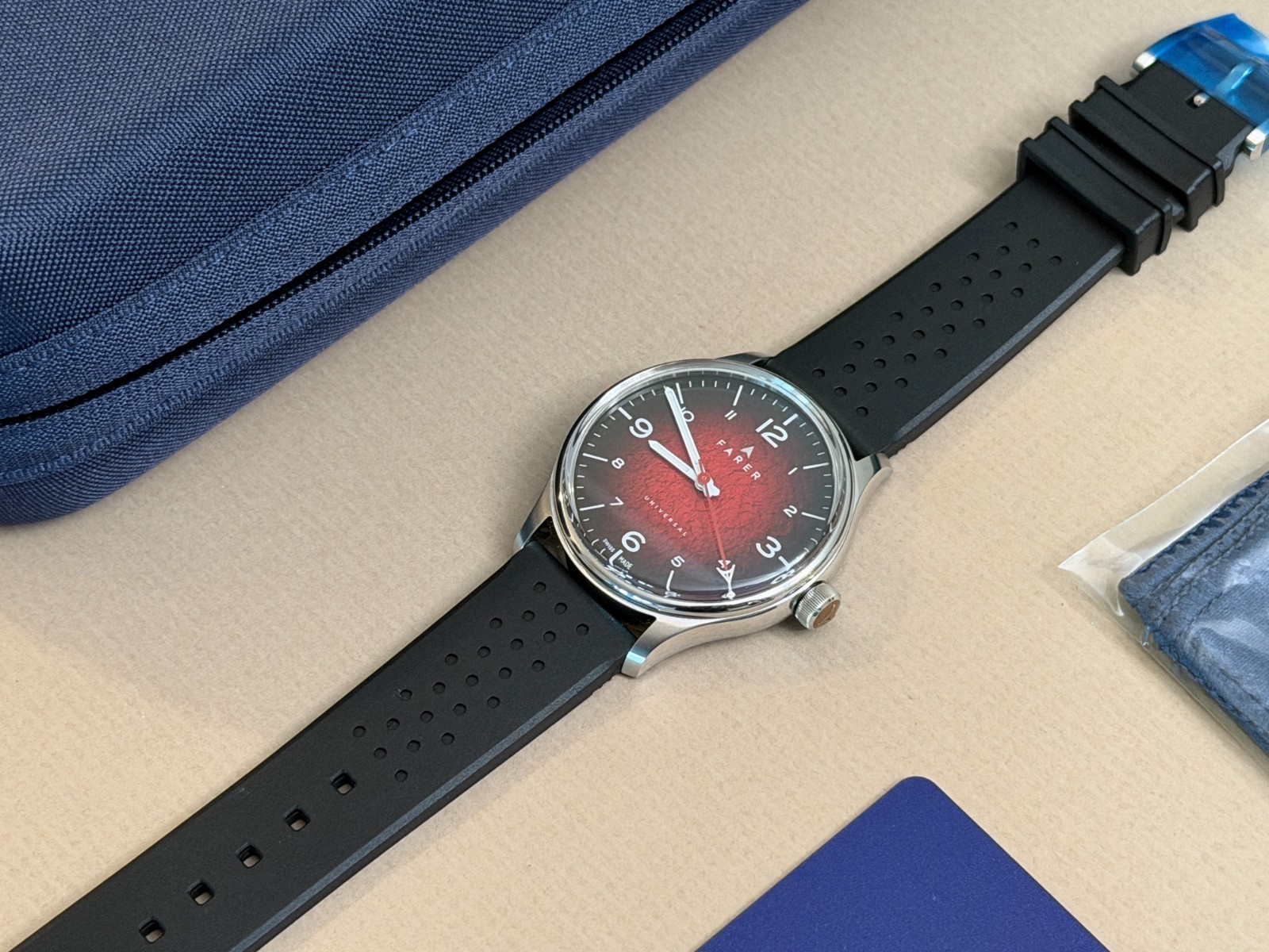 Farer Alert 39mm Red Dial Automatic Swiss G101 Complete Set