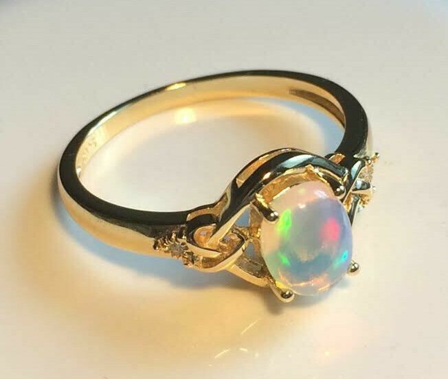 Fire Opal Ring Natural 8x6mm Solid Opal Solid Sterling Silver Sizes 6 to 11 US