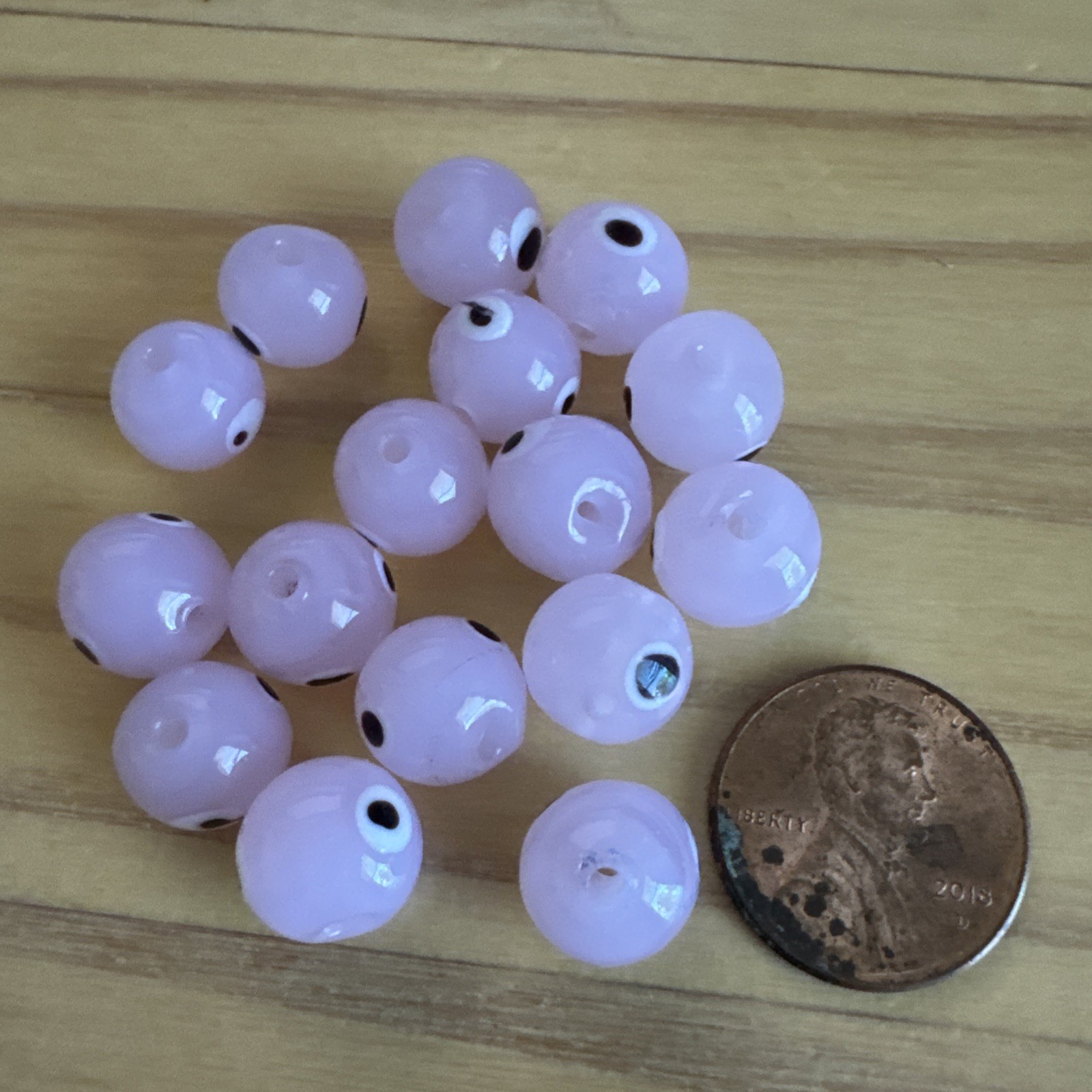 16 ROUND PINK EVIL EYE glass lamp work approx 10mm Beads- DIY Jewelry making
