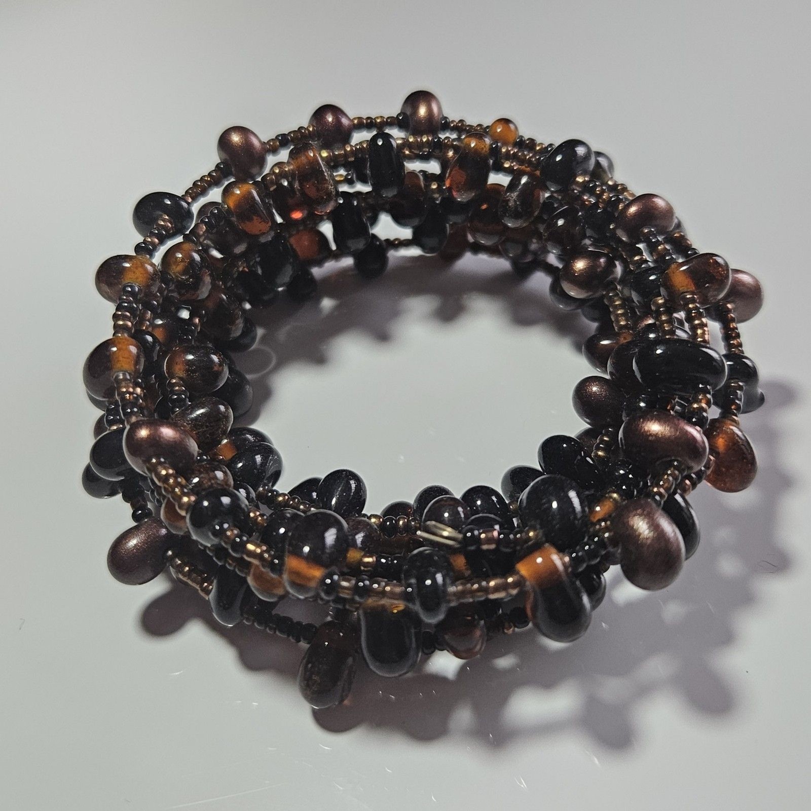 Brown Glass Beaded Wrap Around Bracelet Artisan Seed Bead