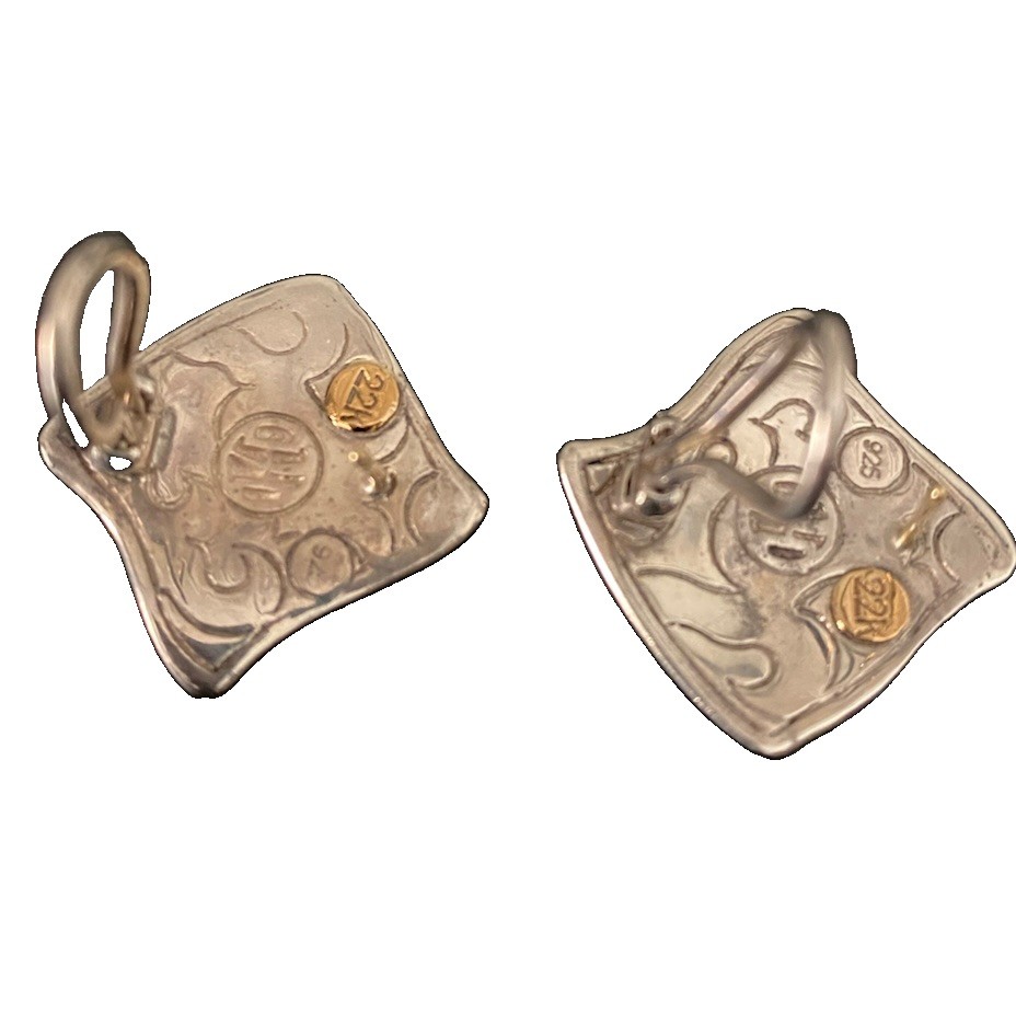 John Hardy Dayak Sterling Silver & 22K Gold Earrings Omega Clip Indonesia