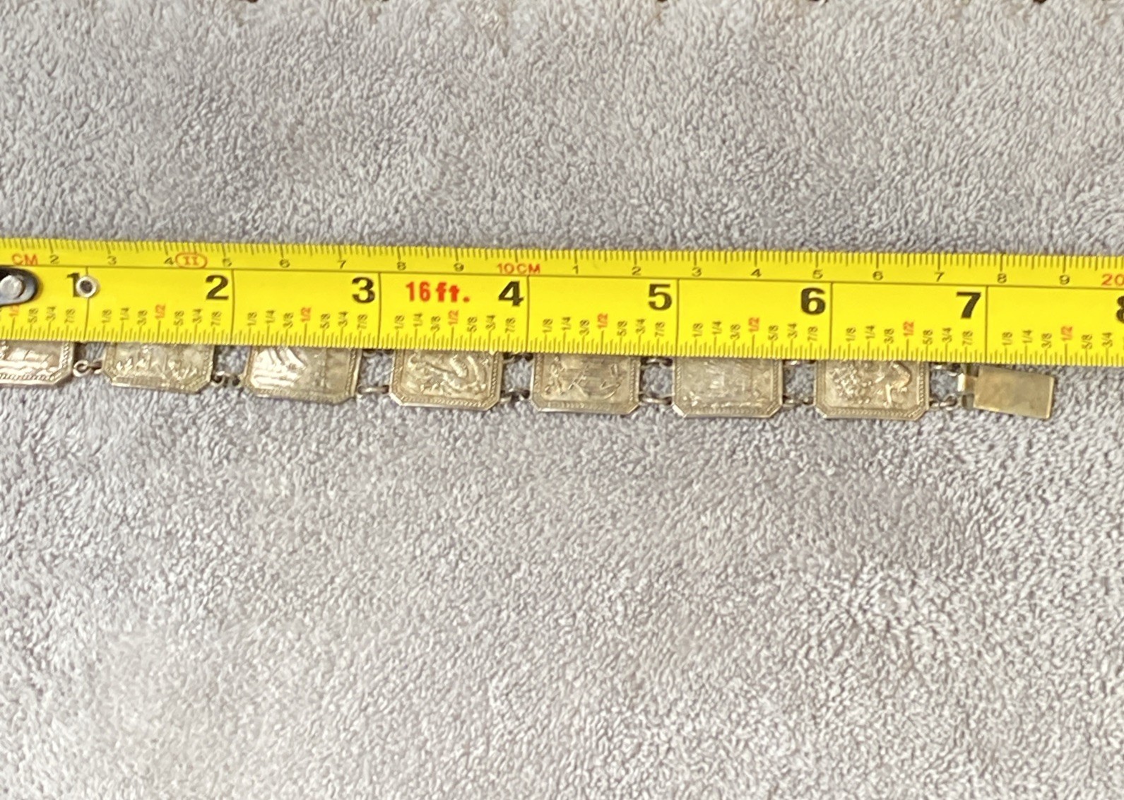 Vintage Chinese Export Silver Motif Panel Link Bracelet