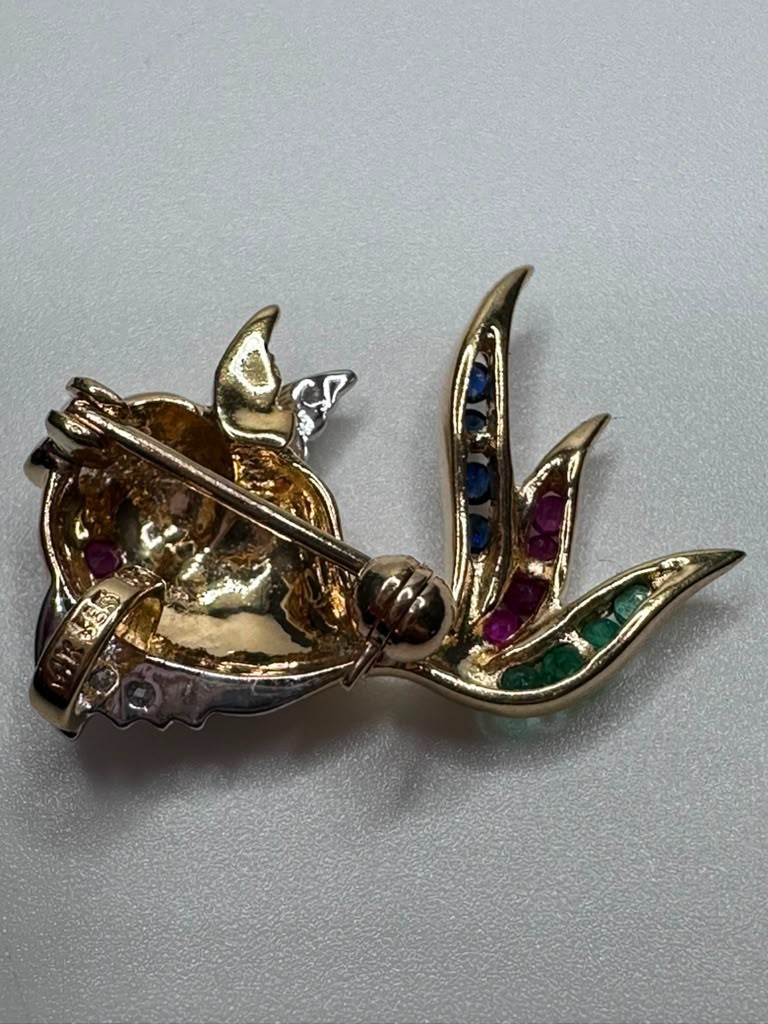 14Kt Yellow Gold Koi Fish Broch/Pendant with Diamonds/Sapphire/Ruby