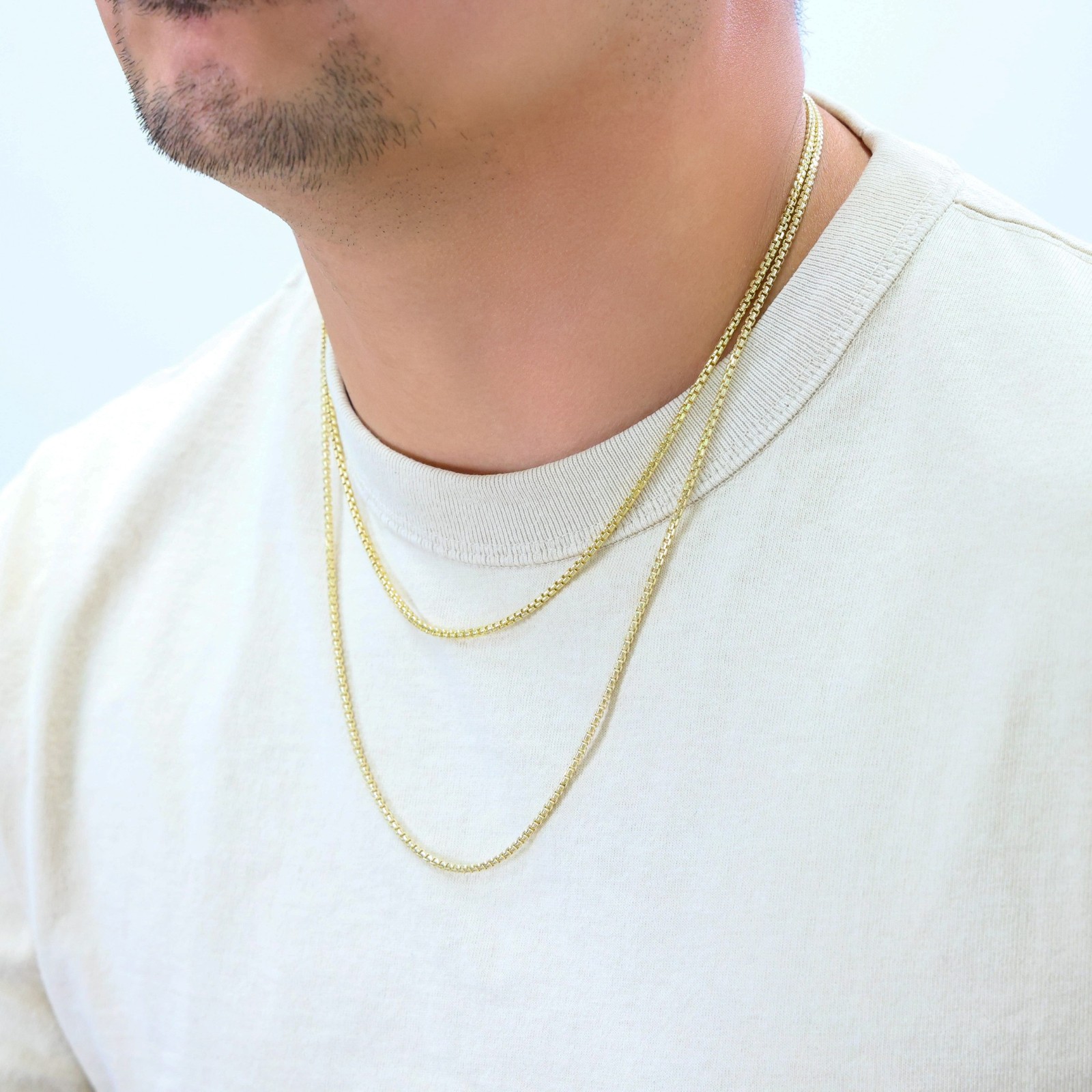 10K Yellow Gold 2.5mm Venetian Round Box Chain Link Necklace Mens Women 16″- 30″