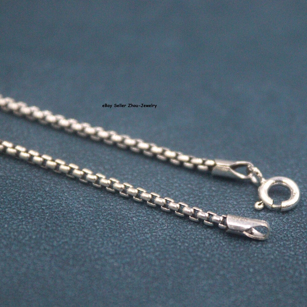 Real S925 Sterling Silver Chain 2mm Lucky Square Box Link Necklace 13-14g 27.5in