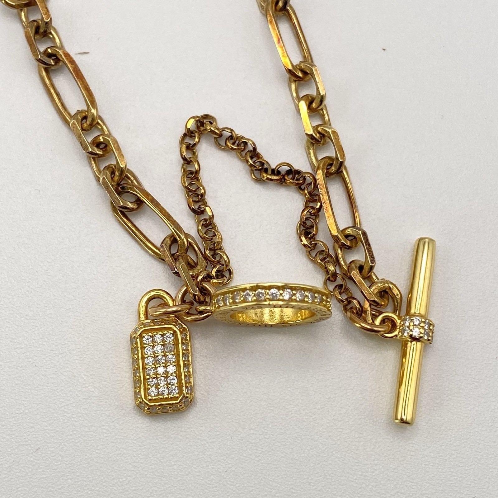 Hillberg & Berk Gemstone Bracelet 925 Gold Paper Clip Lock Charm Cubic Zirconia