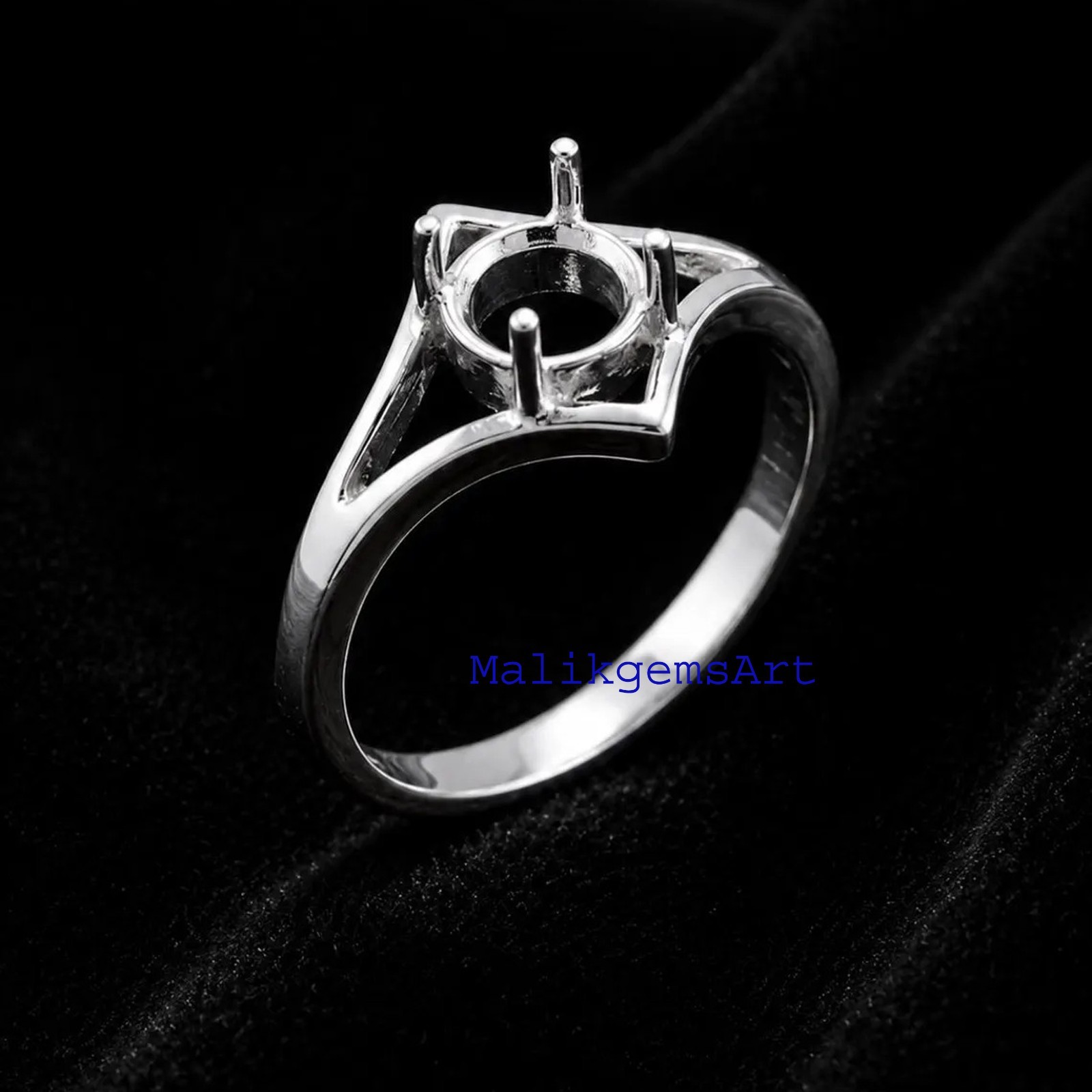 Round Cut Semi Mount Ring 925 Sterling Silver Prong Setting Blank Stone Ring #21