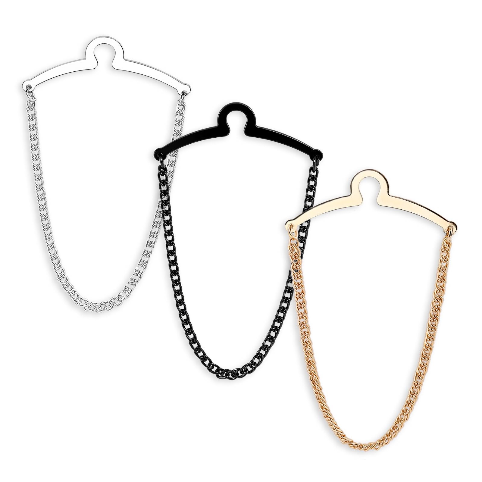 3 Packs Tie Chain for Men – Fashion Necktie Regular Size, Silver Gold Black