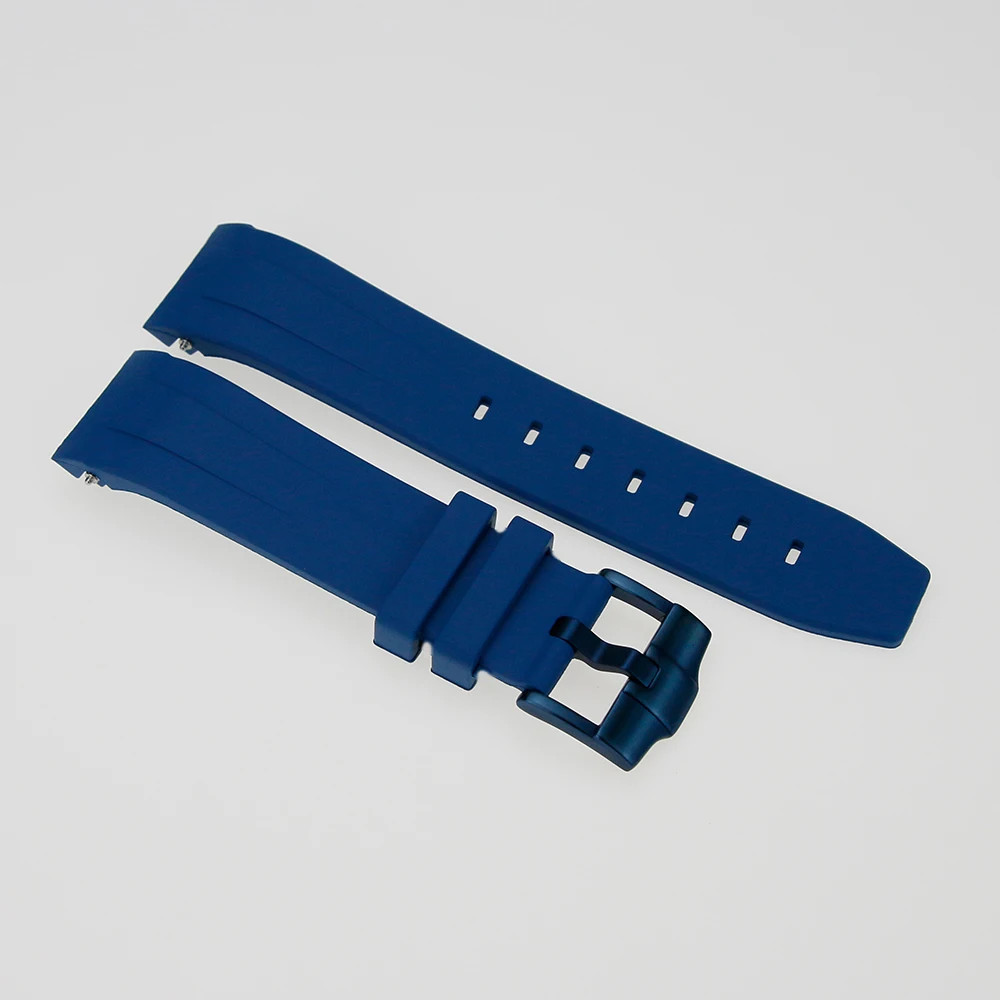 22mm Watch Strap Dark Blue Vulcanized Rubber Curved Ends Solid Buckle For SKX007