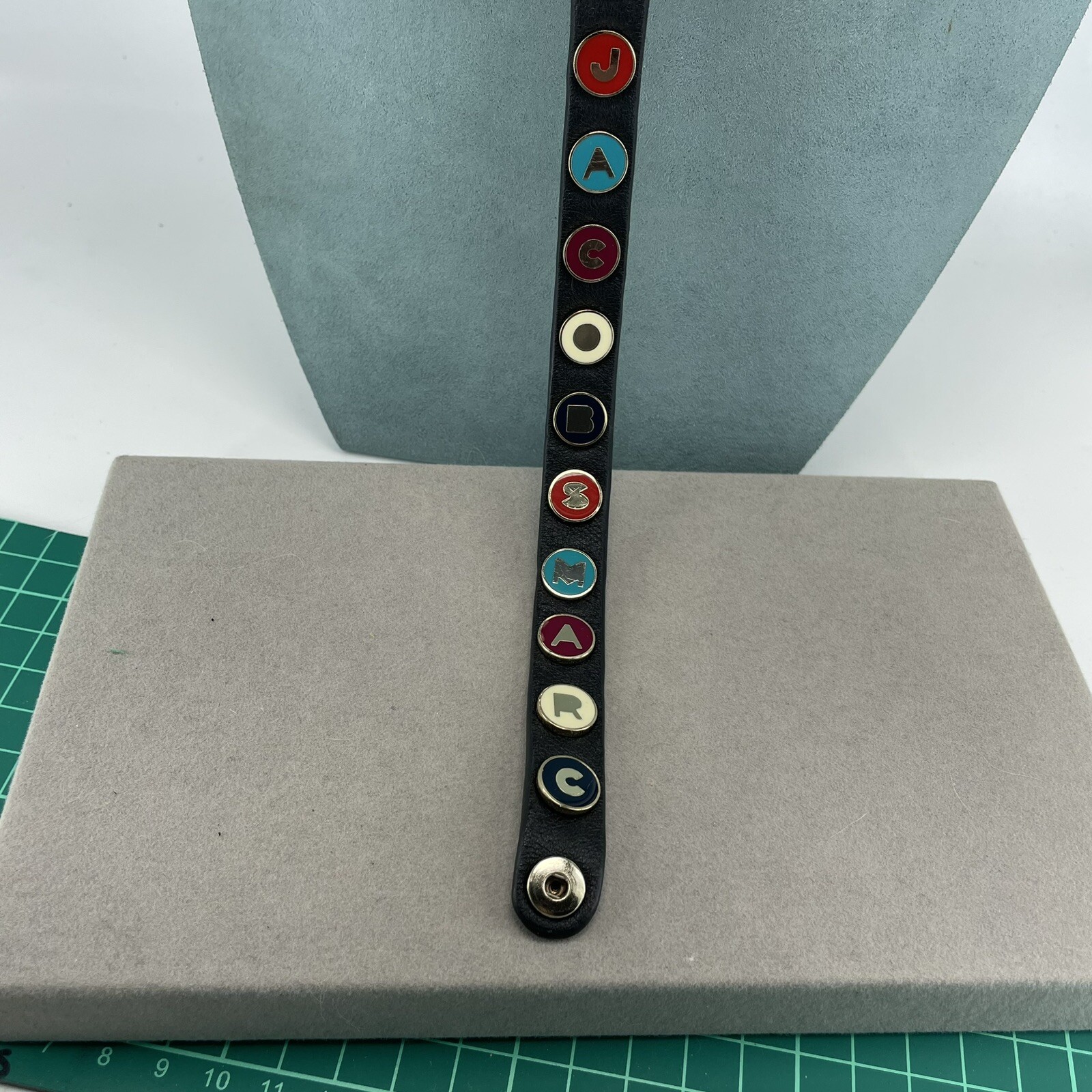 Marc Jacobs choker necklace black leather multicolour enamel spell out RETRO Y2K