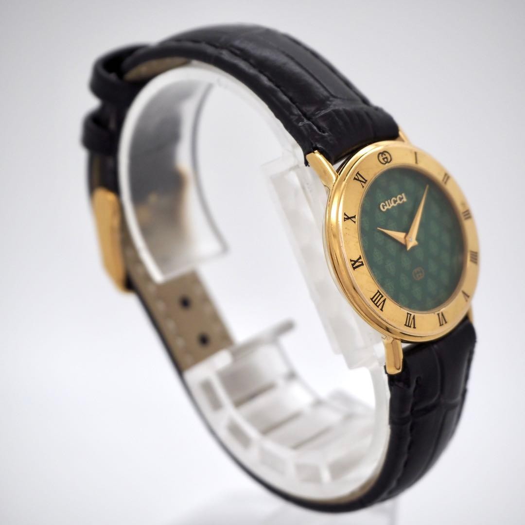 Gucci 3000L Ladies Watch Green Interlocking Quartz Japan 0713391