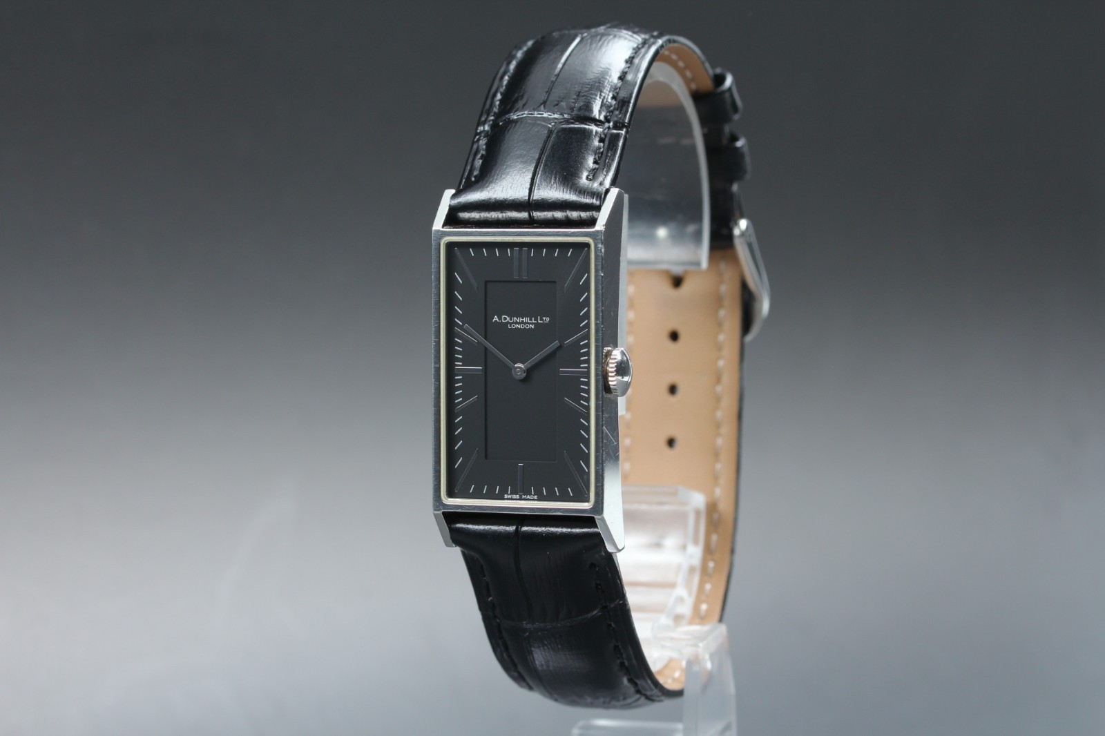“N MINT” Dunhill Wafer 8036 Black Tank Rectangular 22mm Mens Qz Watch From JAPAN