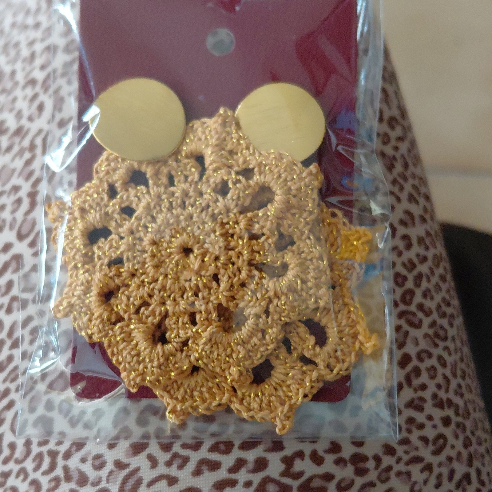 Handmade Gold Crochet Thread Flower Dangle/Drop Earrings Butterfly Closure