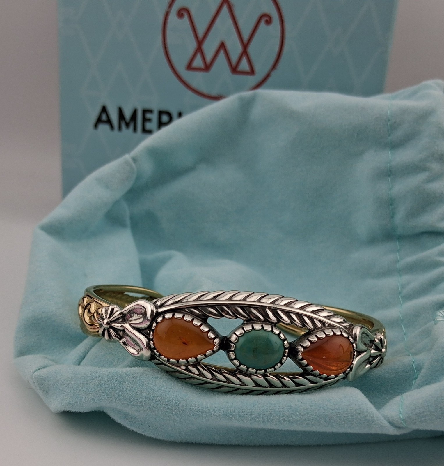 Carolyn Pollack American West Brass Sterling Silver Amber Turquoise Bracelet 6.5