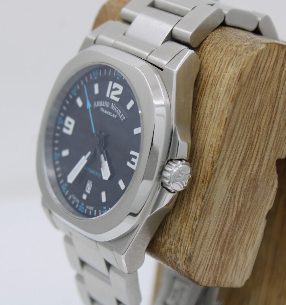 Armand Nicolet JH9 Tramelan 40mm Black Date Dial Automatic Watch W/ Box A660HAA