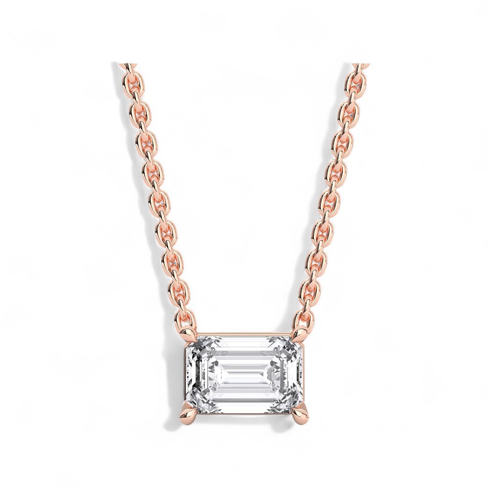 0.50 Ct Emerald Cut Lab Grown Diamond Pendant Necklace 10K Gold Women Gift